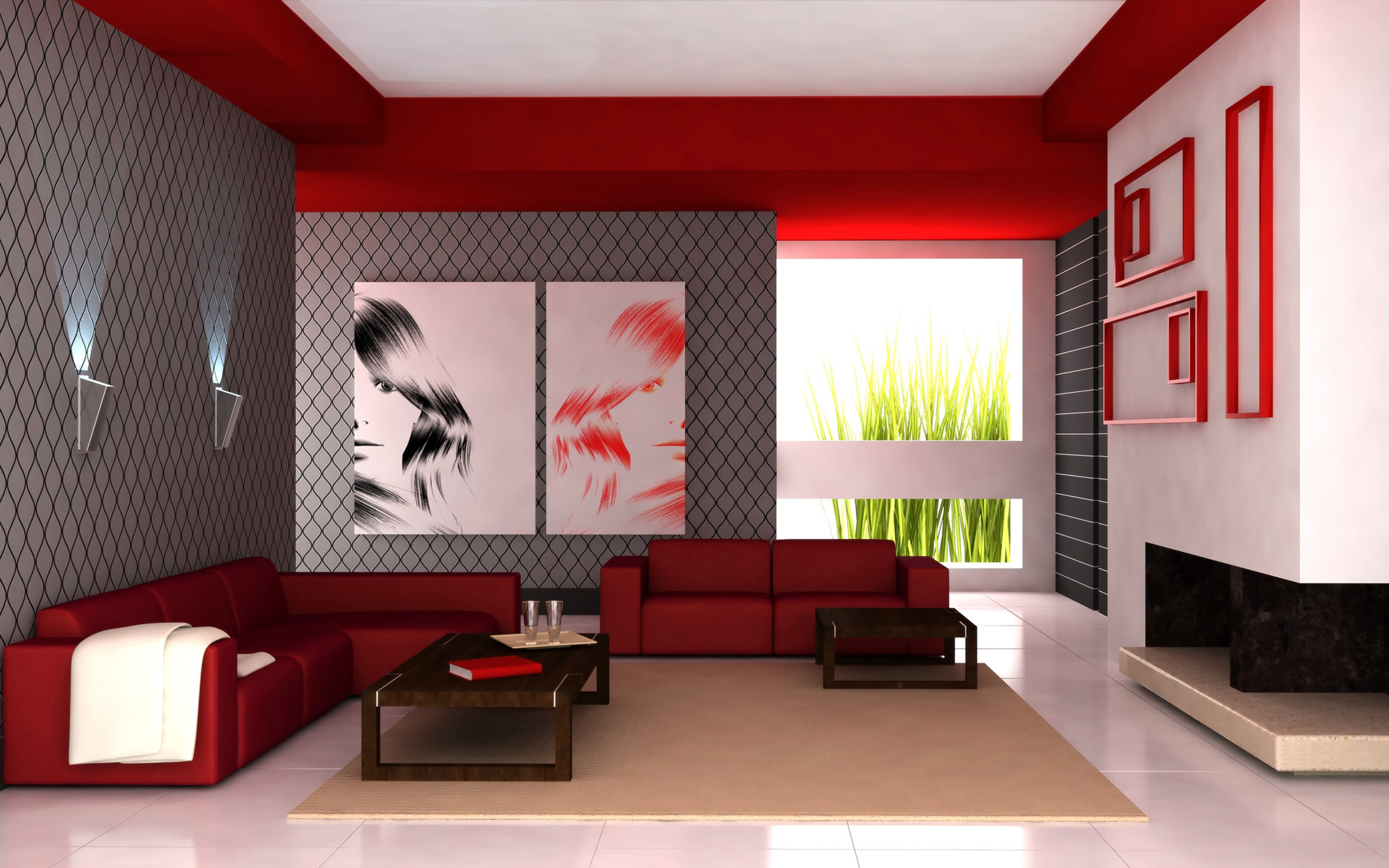 Красная мягкая мебель в гостиной зоне