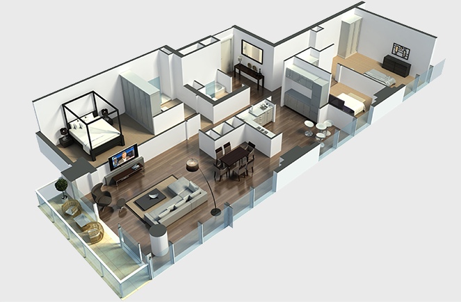 Стильная планировка трехкомнатной квартиры