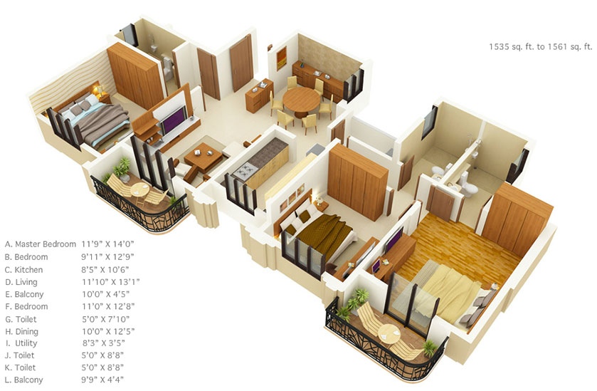 Красивая планировка трехкомнатной квартиры