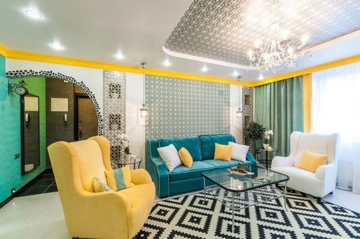бирюзово-желтая мягкая мебель