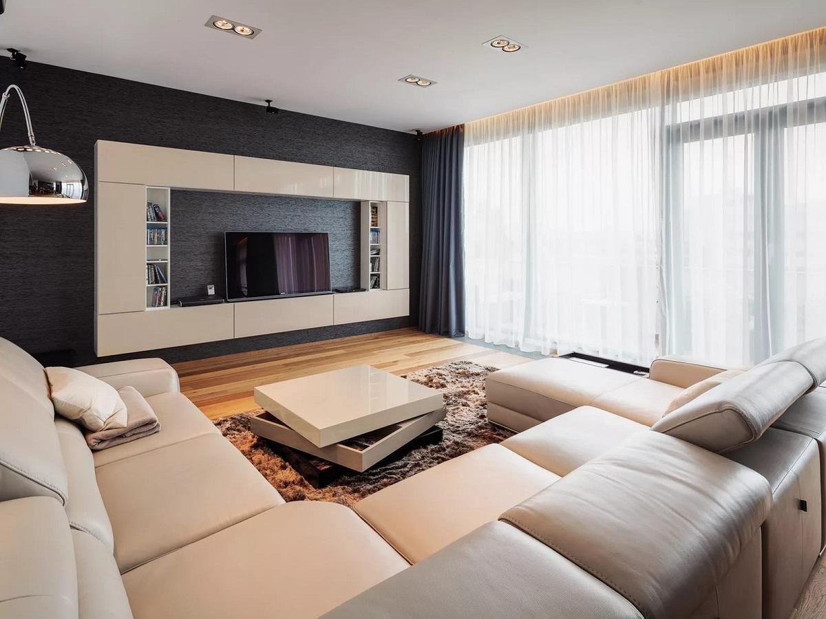 Чтобы телевизор в гостиной могли смотреть много людей одновременно, стоит купить угловой диван 