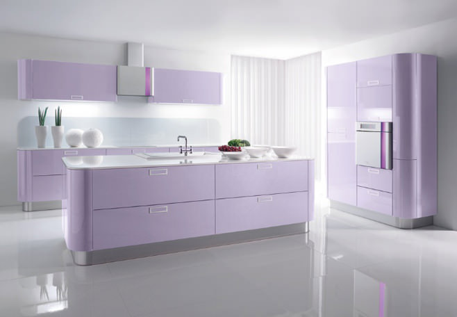 Дизайн интерьера кухни светлой цветовой гамме фиолетового