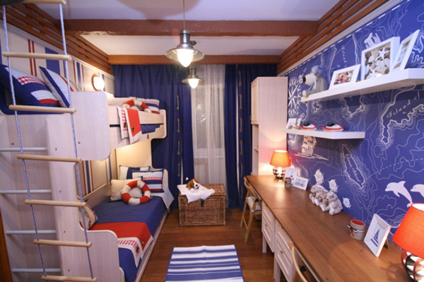 идея оформаления детской комнаты для мальчиков в морском стиле