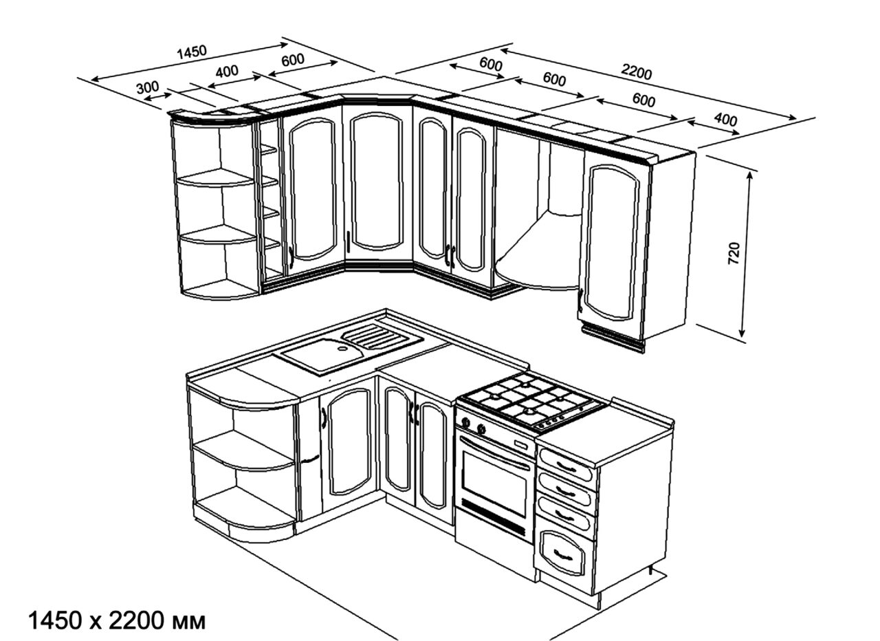 Эскиз кухонного гарнитура углового