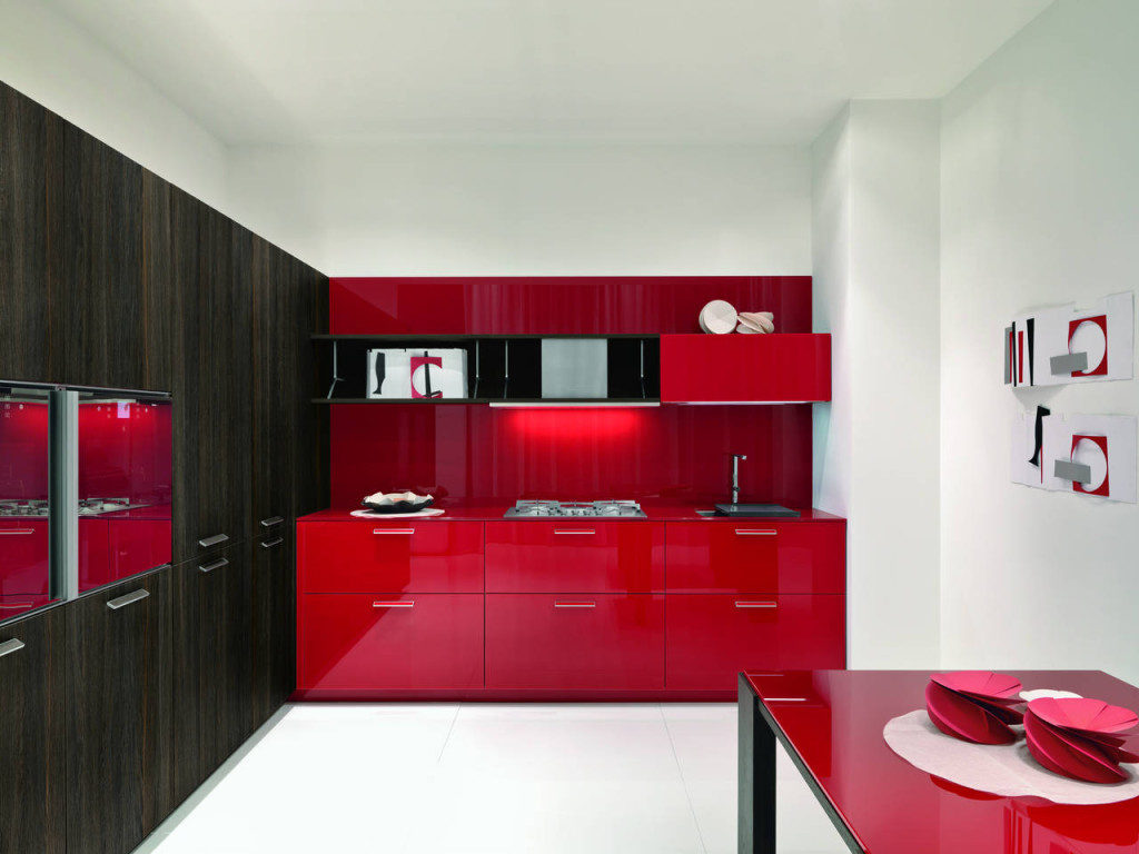 интерьер кухни в красном цвете