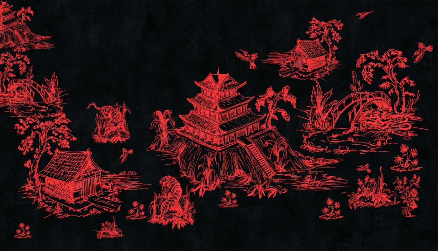 Китайские мотивы на черном фоне
