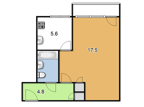 Однокомнатная квартира 32 м2 