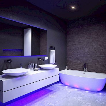 Освещение светодиодами также хорошо смотрится ванной