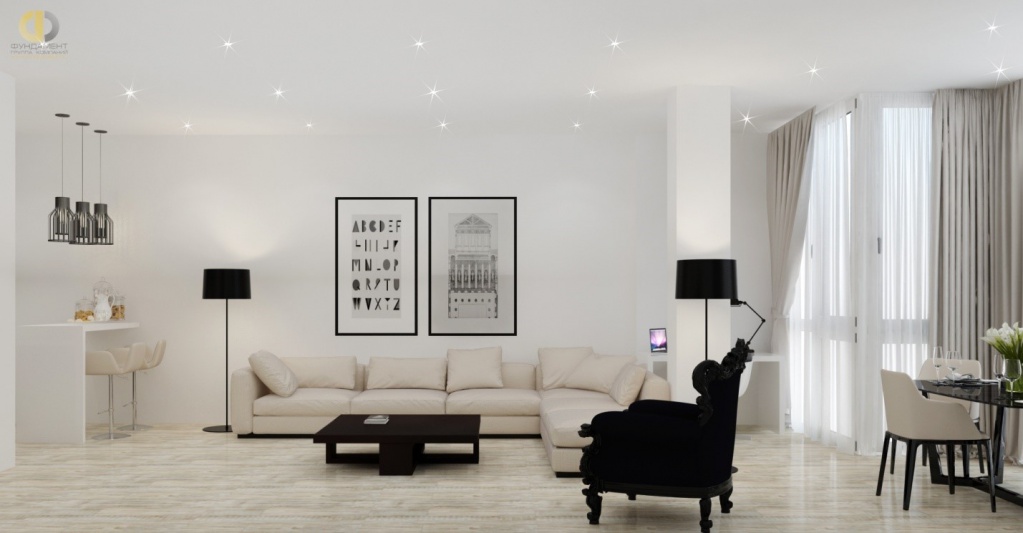 Интерьер гостиной в квартире в стиле минимализм 