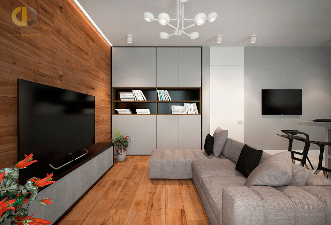 Интерьер гостиной комнаты в квартире в современном стиле. Фото 2018