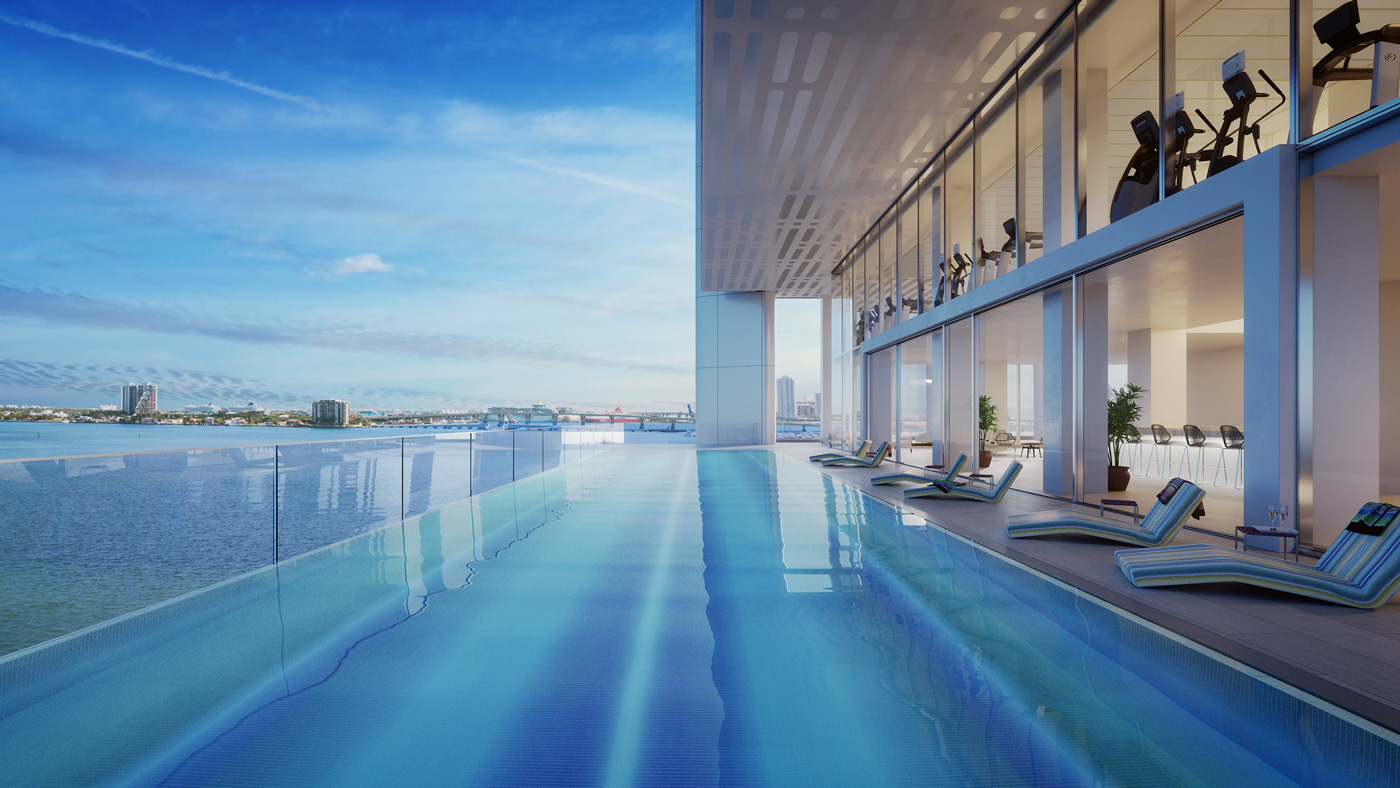 swimming pool at luxury condos in Miami, Florida