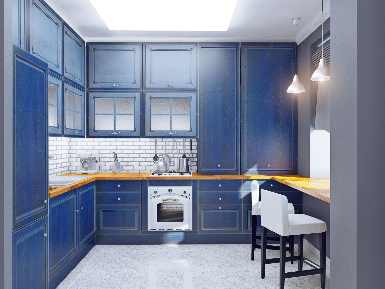 Сине-белая кухня в стиле прованс
