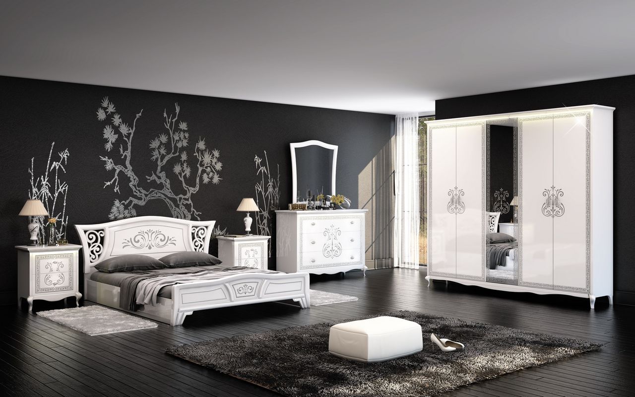 Черно-белая спальня в стиле винтаж