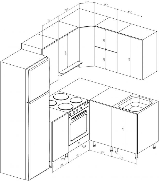 Эскиз кухни угловой для маленькой кухни