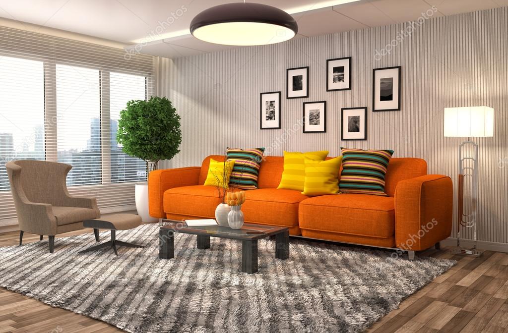 Цвет стен под оранжевый диван