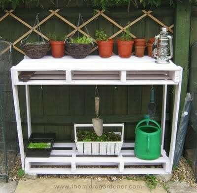 Convert a wooden pallet into a useful potting bench 