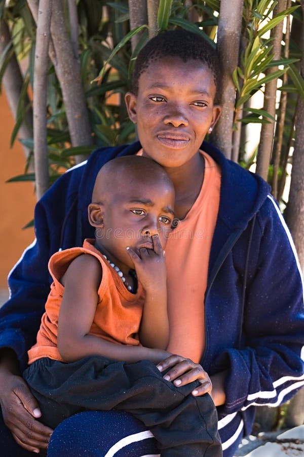 African child and mother. Single parent african mother and child portrait. Africa, Botswana stock images