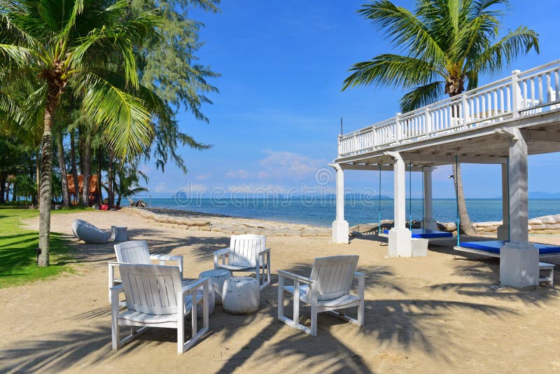 Alfresco dining area of a tropical beach resort royalty free stock photo