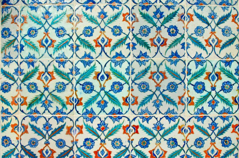 Ancient hand made Turkish - Ottoman tiles in Topkapi Palace. Turkey, Istanbul. Decorative background. stock photo Ancient hand made Turkish - Ottoman tiles in Topkapi Palace. Turkey, Istanbul. Decorative background. stock photo