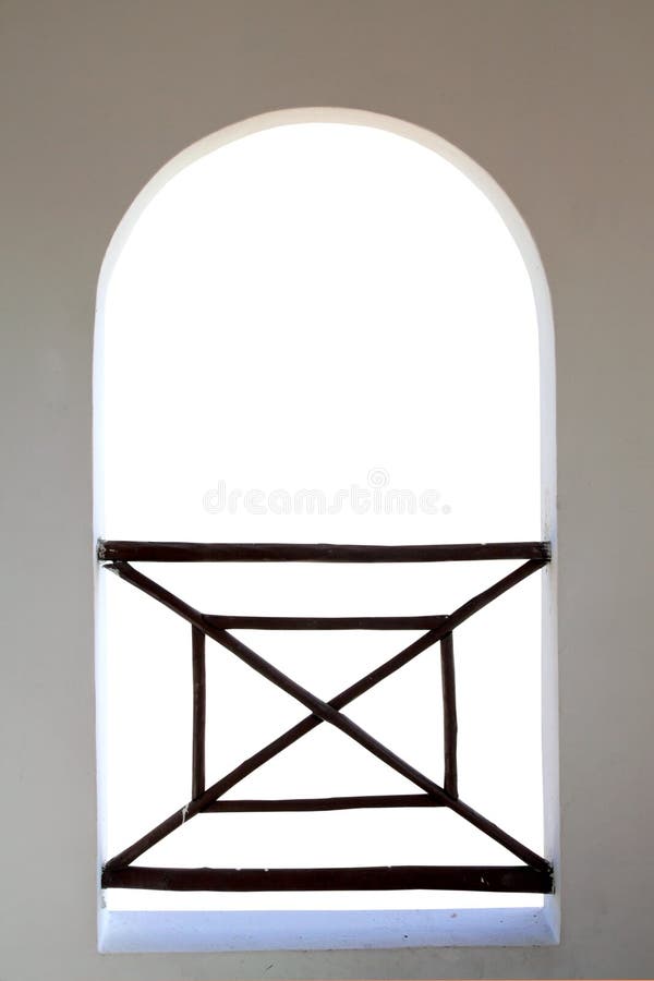 Arch balcony white window isolated on white. Balcony window with arch shape isolated on white background stock image