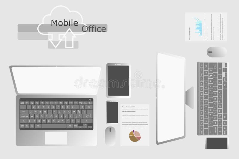 Arrangement of Digital Equipment on Table. Mobile Office Concept royalty free illustration