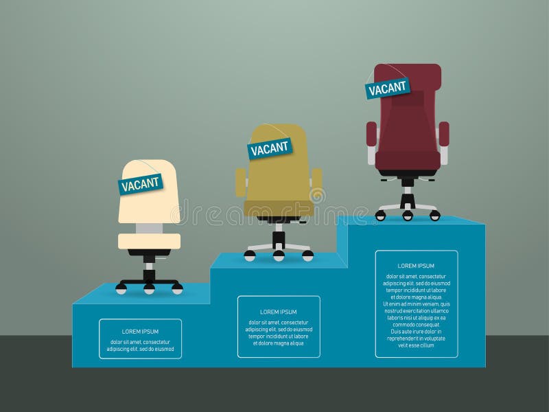 Arrangement of office chairs and vacancy sign. Hiring and recruiting. The concept of professional search and career growth. Vector illustration royalty free illustration