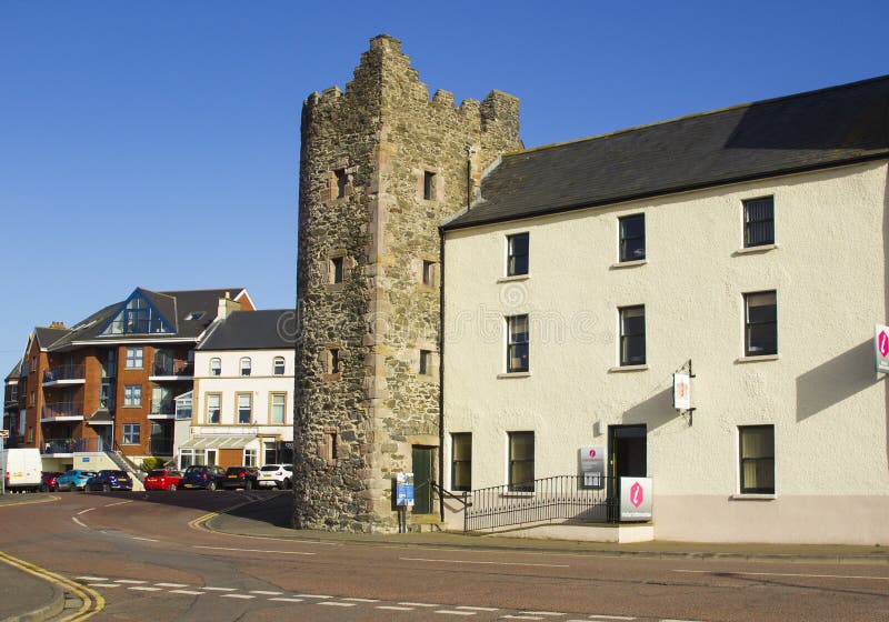Bangor County down in Northern Ireland. The famous Tower House tourist office with its unique architecture. Open for business on a late winter afternoon stock photo