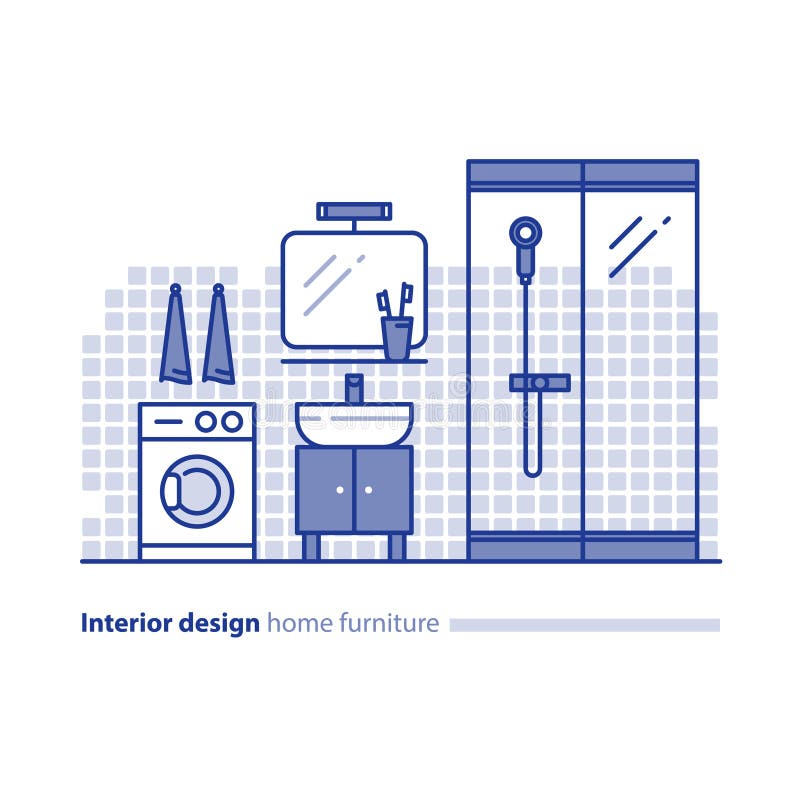 Bathroom furniture solution, interior design project, home improvement idea royalty free illustration