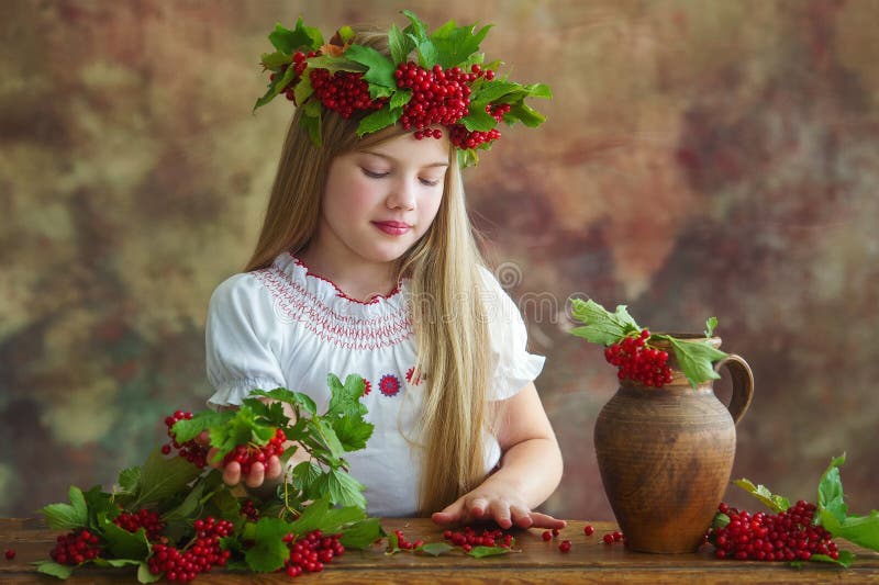 Beautiful girl wearing fall wreath royalty free stock photos
