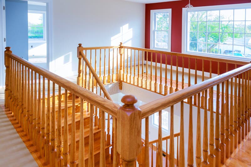 Beautiful staircase and Living Room in New Luxury Home royalty free stock photography