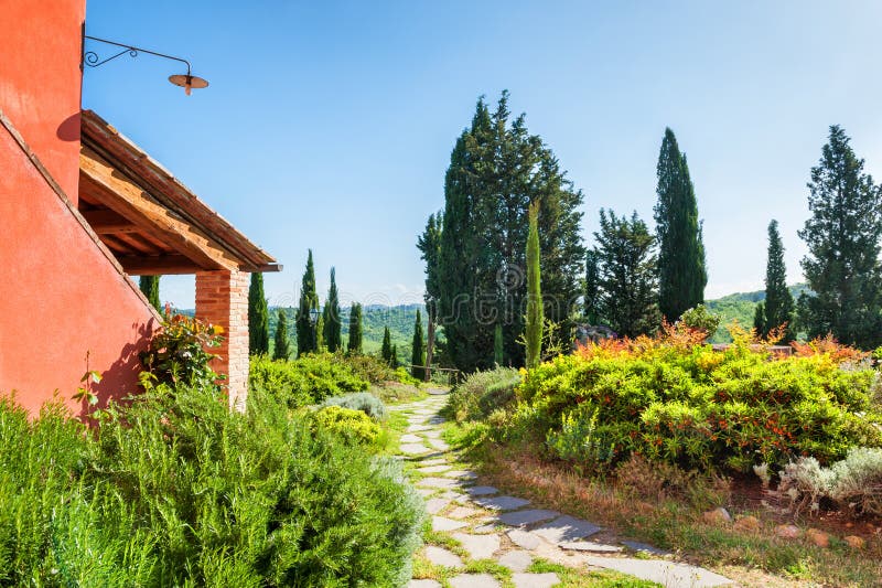 Beautiful terrace of the country house. In Tuscany, Italy royalty free stock photo