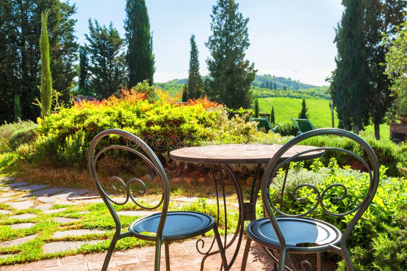 Beautiful terrace of the country house. Tuscany, Italy royalty free stock photos