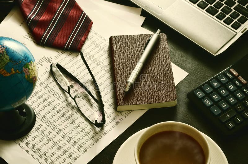 Best Office Stiil Life 07. Office desk arrangement shot as still life business concept with a vintage style royalty free stock images