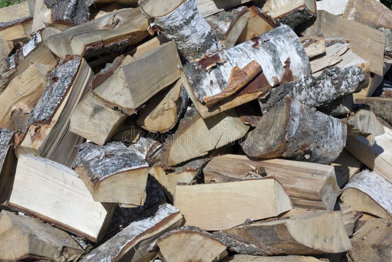 Birch firewood for bath. Heap oudoor shot. Sunny day royalty free stock images