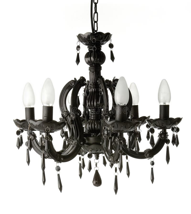 Black hanging chandelier. Black hanging luxury chandelier isolated on white background stock image