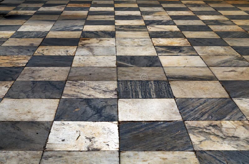Black and white checkered perspective view floor grunge tiles ma stock photography