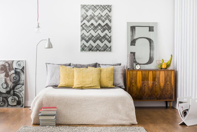 Bright snug bedroom interior royalty free stock photos