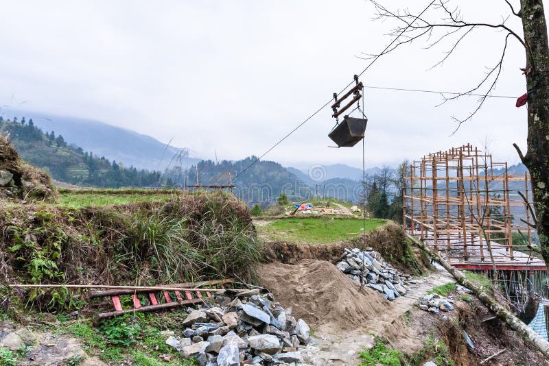 Building a new house on hill of Dazhai village royalty free stock images