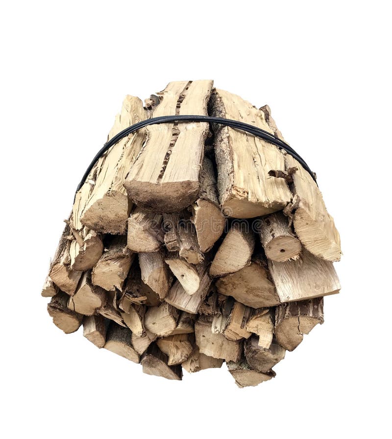 Bundle of dried firewood. Isolated on white background royalty free stock photo