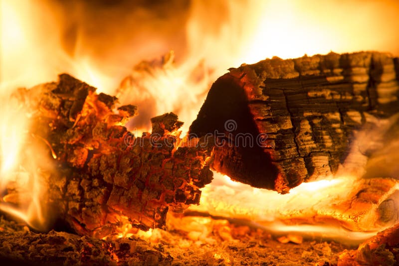 Burning firewood. Close up inside bonfire royalty free stock images