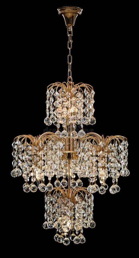 Chandelier for interior of the living room. chandelier decorated with crystals isolated on black background. Classic Chandelier for interior decoration of the stock image