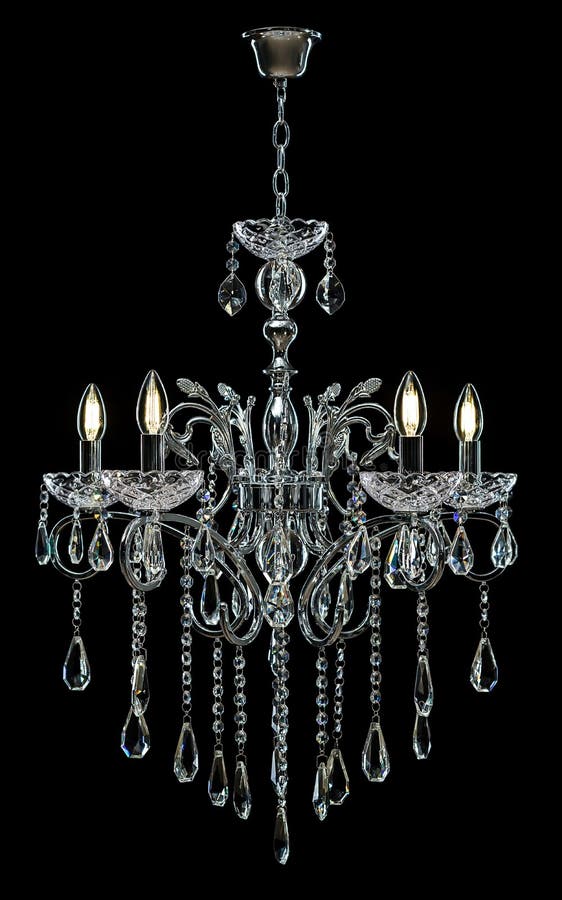 Chandelier for interior of the living room. Large silver crystal chandelier isolated on black background.  stock photos
