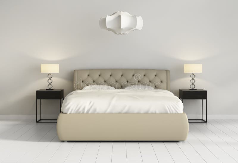 Chic tufted leather bed in contemporary chic bedroom front royalty free stock photography
