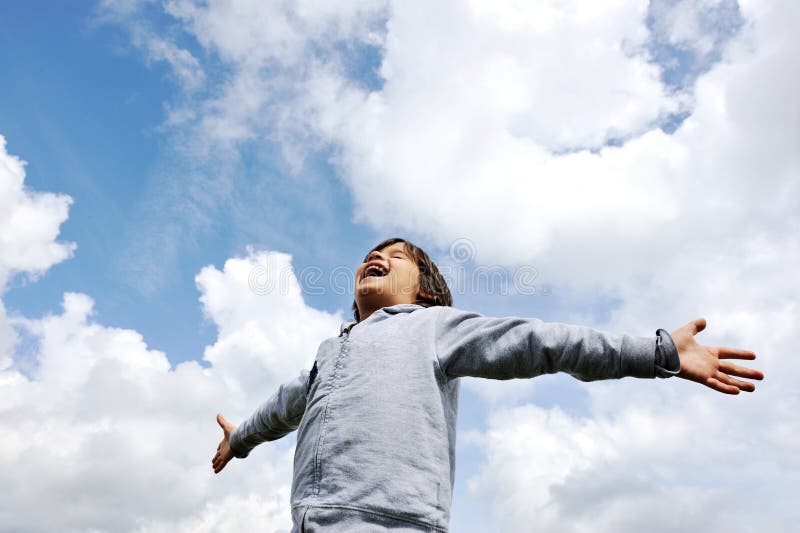 Child, freedom, breathing fresh air. In nature royalty free stock photos