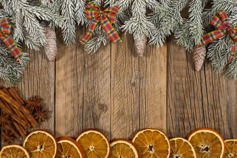 Christmas composition.Branch ate with oranges, pine cones and ri royalty free stock images Christmas composition.Branch ate with oranges, pine cones and ri royalty free stock images
