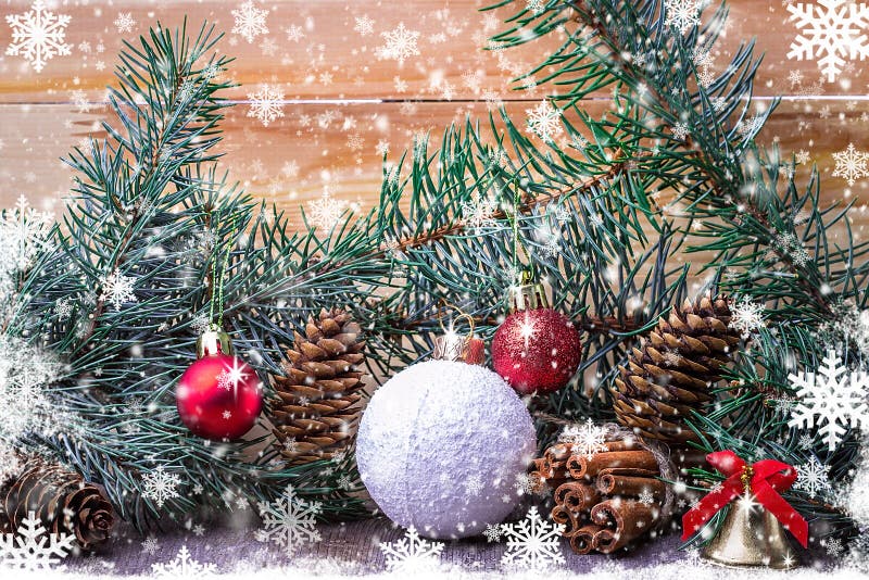 Christmas composition, spruce branches, pine cones and snowflak stock image Christmas composition, spruce branches, pine cones and snowflak stock image