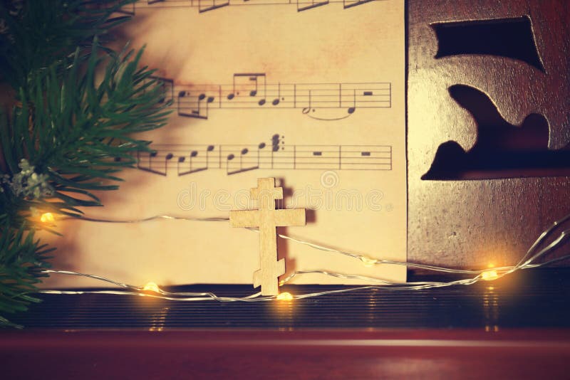 Christmas composition with wooden cross royalty free stock image Christmas composition with wooden cross royalty free stock image