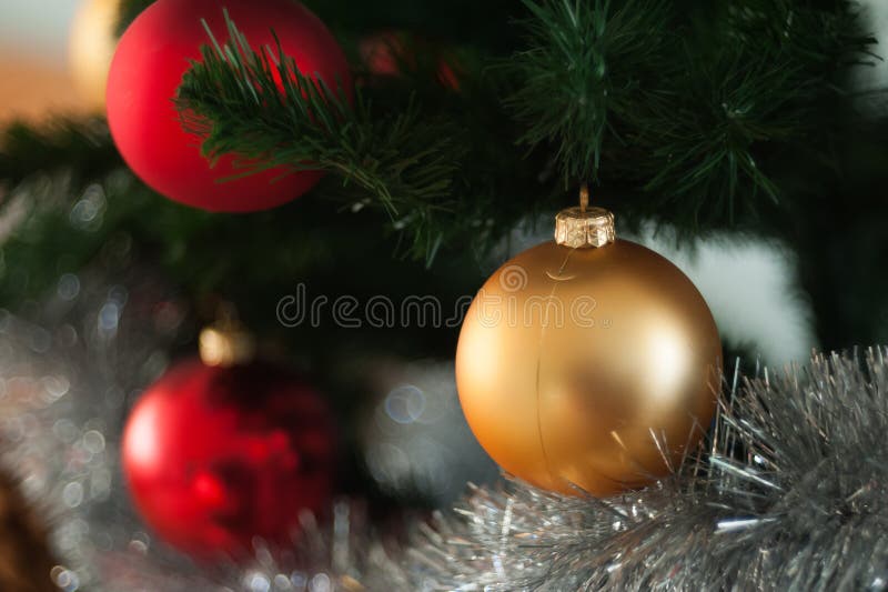 Christmas decorations on the Christmas tree. Decorated Christmas tree. beautiful decorate stock photography