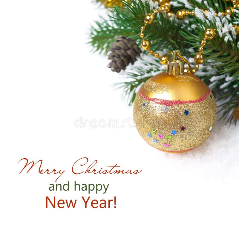 Composition with fir branches, pine cones and Christmas ball stock photo Composition with fir branches, pine cones and Christmas ball stock photo