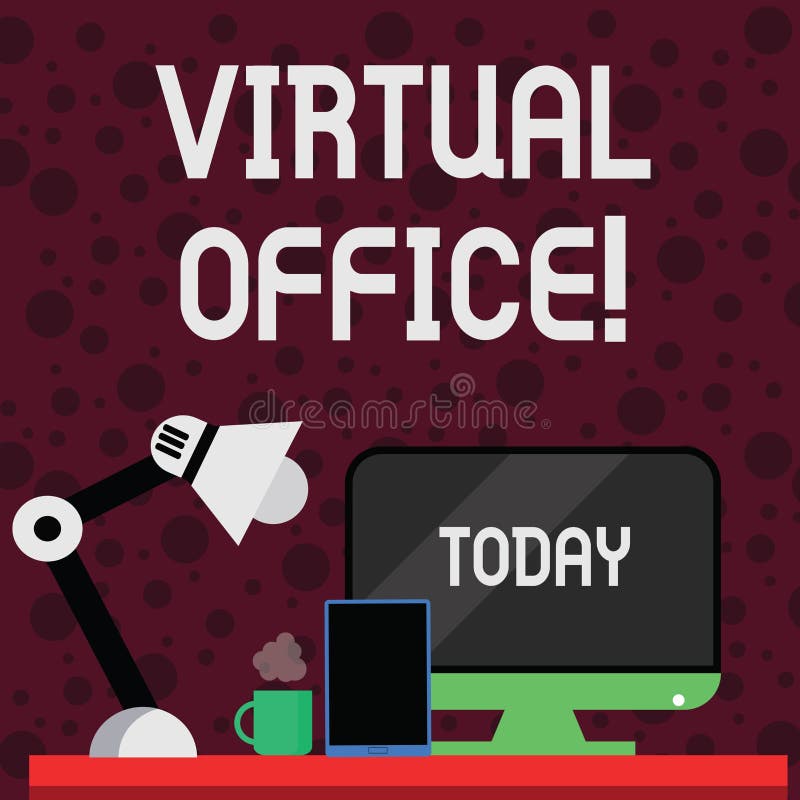 Conceptual hand writing showing Virtual Office. Business photo showcasing Mobile workenvironment equipped with. Conceptual hand writing showing Virtual Office royalty free illustration